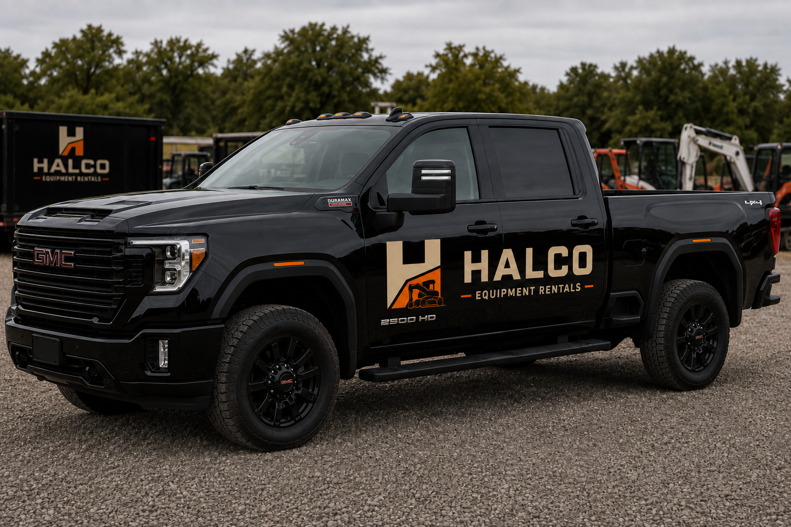HALCO Equipment Rentals truck at a North Texas equipment yard